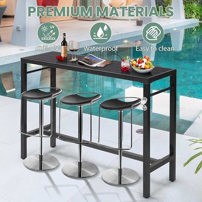 MURAGO 53*39*17 Outdoor Bar Table Extra Wide,Tall Bar Height Outdoor Pub Table, Ideal for Patio, Hot Tub, Dining, Balcony, Poolside, Weatherproof Composite Top, Rustproof, Built In Bottle Opener,Black