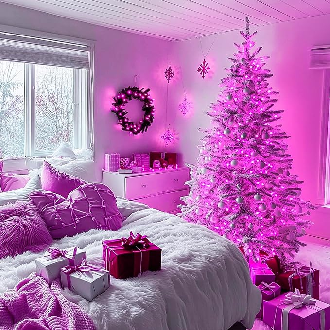 JMEXSUSS Connectable 8 Modes 33ft 100 LED Pink Christmas Lights | Pink Room Lights Clear Wire, Plug in Pink String Lights Indoor Outdoor for Room Decor Christmas Tree Bedroom Valentines Party
