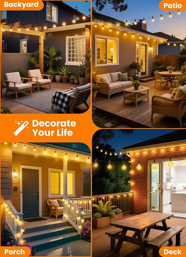 Outdoor String Lights, 159FT 77 LED Bulbs String Lights, IP65 Waterproof Connectable G40 Outside Patio Light for Backyard Porch Balcony Garden Decor Christmas Camping Gazebo