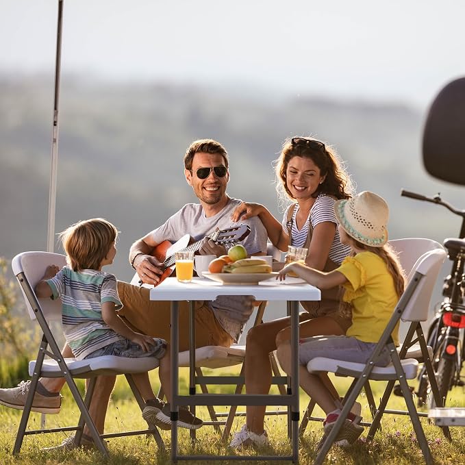 VTOY 4FT（24" x 48"） Folding Table, Indoor Outdoor Heavy Duty Table with Carrying Handle,Placstic Fold up Table for Picnic, Party, Camping，Office - White (4FT)