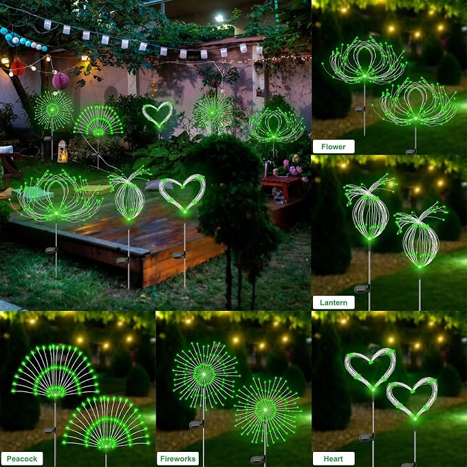 Slyuexu Solar Garden Lights Outdoor Waterproof, 2 Pack 120 LED Solar Firework Lights Decorative Garden Décor Outside for Flowerbed Pathway Party Christmas Decoration, Green