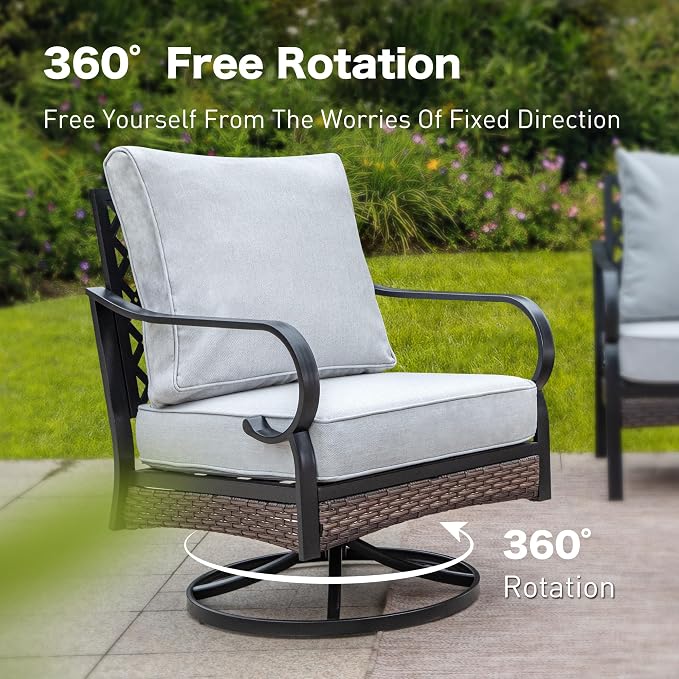 SUNSHINE VALLEY 6 Piece Metal Outdoor Patio Furniture Set with Firepit Table, Patio Conversation Sets 1 3-Seater Chair, 2 Leg Sofa & 2 Swivel Chair with 5.75" Cushion for Backyard Deck, Light Gray