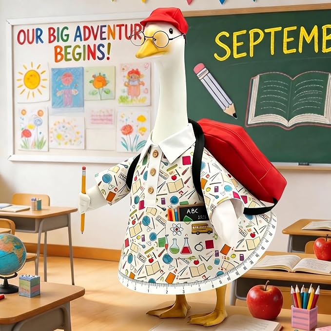 Back to School Porch Goose Outfit, Cute Porch Goose Clothes Costume with Backpack Hat Pencil Accessories, Lawn Goose Decor for Yard Garden Outdoor Porch Decoration