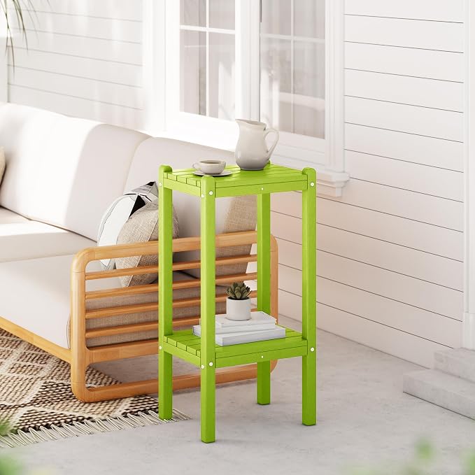 Costaelm Outdoor Side Table, 2-Tier Small Patio Coffee Tables for Outside, Outdoor End Tables for Patio, Adirondack Side Table for Outside, Outside Table for Pool, Porch, Garden, Lime