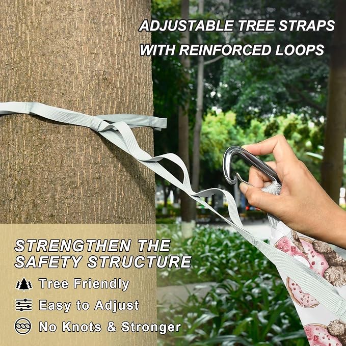Camping Hammock Outdoor Hammocks for Outside Puppies Bow Donut Beach Trees Portable Lightweight with Pockets Tree Straps Indoor