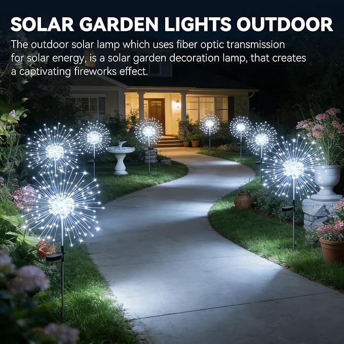 HPUFKOT Solar Garden Lights Outdoor,Waterproof Garden, 2PC 200 LED Twinkling Firework Lights Decorative with 8 Modes,Decor for Yard Patio Pathway Lawn for Yard Outside Fairy Decorative