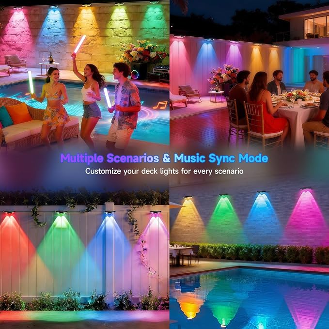 AHAWILL Fence Lights Outdoor 24 Packs,Smart RGB Fence Lighting with APP&Remote Control,IP67 Waterproof Fence Lights,DIY Scene Modes,LED Light for Fence,Patio,Yard,Garden(150ft)