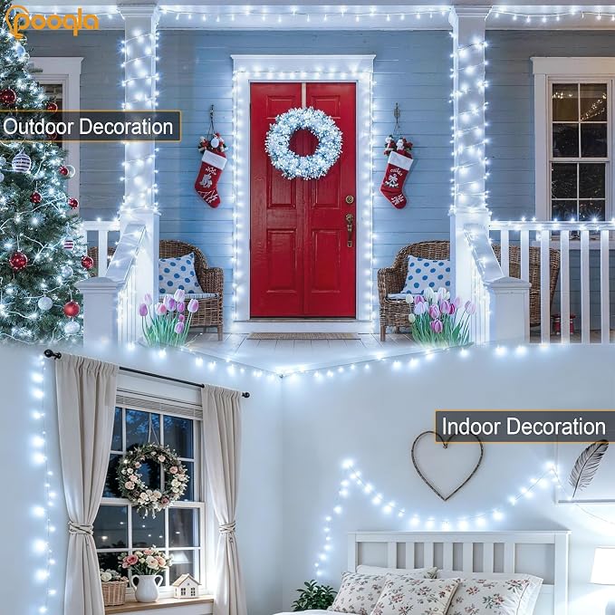 1000 LED Cool White Christmas Lights Outdoor String Lights, 328 ft | Green Wire Waterproof Twinkle Fairy Lights Plug in with Timer, 8 Modes String Lights Indoor Bedroom Xmas Tree Decorations