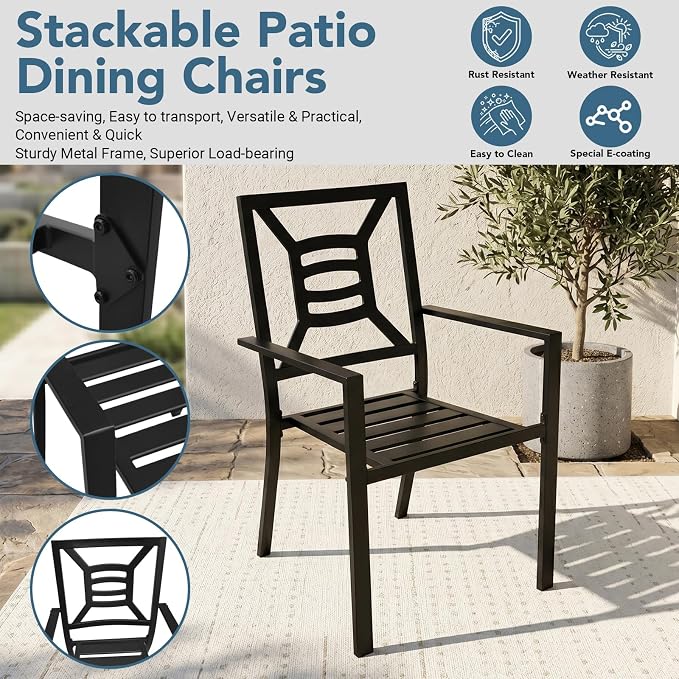 Patio Dining Chairs Set of 2, Stackable Outdoor Metal Chairs High Back, All Weather Dining Furniture Set for Garden, Backyard, Porch
