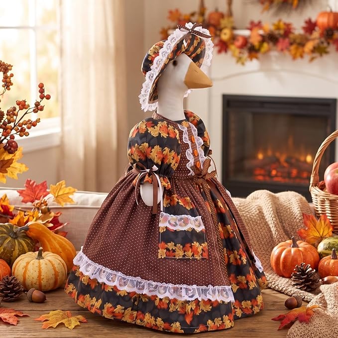 Suzile Fall Maple Porch Goose Outfit Autumn Goose Clothes for 23 in Cement or Plastic Geese Costume for Yard Lawn Outdoor Garden Patio Duck Dresses Statue Autumn Harvest Thanksgiving Party Decor