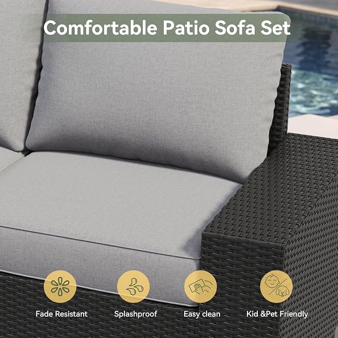 Aoxun 10-Piece Patio Furniture Set with 44” Fire Pit Table, Widen Armrests Wicker Rattan Outdoor Sectional Sofa with Swivel Chairs, Outdoor Patio Furniture Set with Thick Cushions & Ottoman, Grey