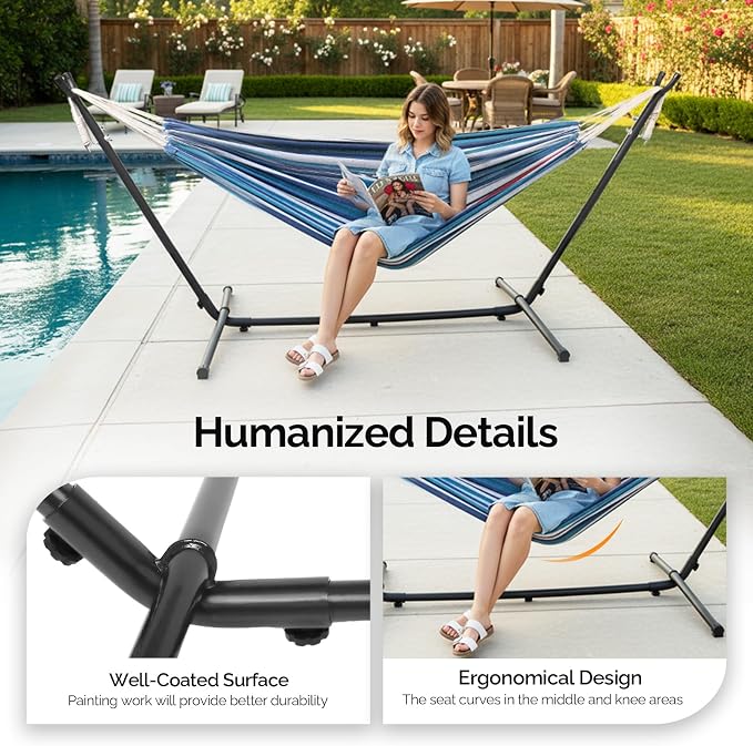 ONCLOUD Portable Hammock with Stand for outsides, 9ft Space Saving Steel Stand Includes Portable Carrying Case (Purple Blue)