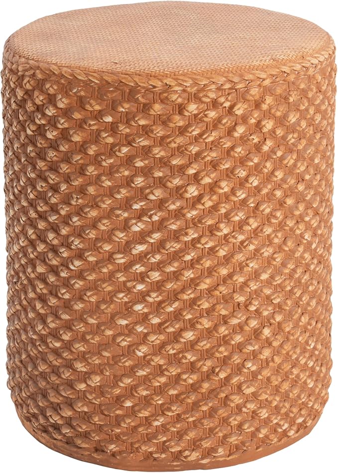 Outdoor Patio Round MGO Side Table, Weather-Resistant Synthetic Rattan Woven Brown Accent Table for Garden, Living Room, Boho Coastal Decor,Brown