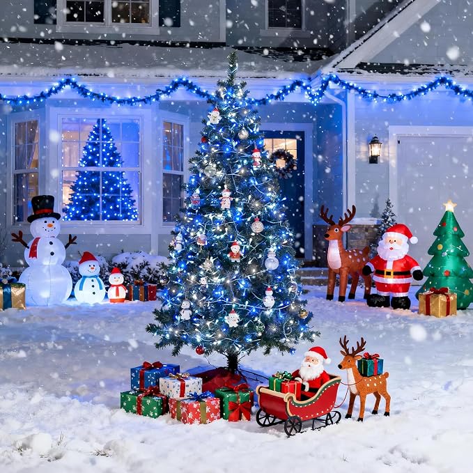 JMEXSUSS Connectable 100 LED Blue and White Christmas Lights with 8 Modes | Twinkle String Lights Indoor, Clear Wire Plug-in Christmas String Lights Outdoor Waterproof for Christmas Decor