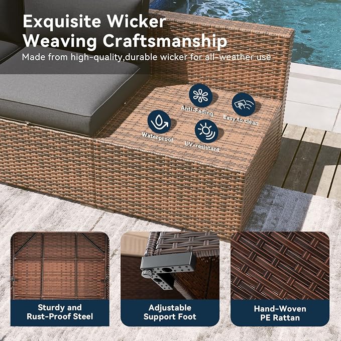 LazySunsets 12 Piece Outdoor Patio Furniture Set with 44'' Fire Pit Table, Outdoor Patio Furniture Sets with 4'' Thicken Cushion, Wicker Rattan Outdoor Conversation Set for Backyard, Grey