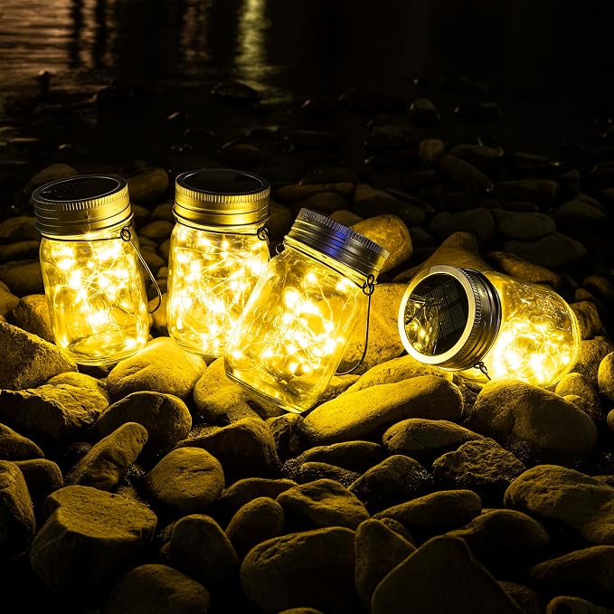 GIGALUMI Solar Mason Jar Lights, 8 Pack 30 Led String Fairy Lights | Garden Lights Outdoor Waterproof Hanging Solar Lanterns for Outdoor, Garden, Patio, Lawn, Balcony Decoration