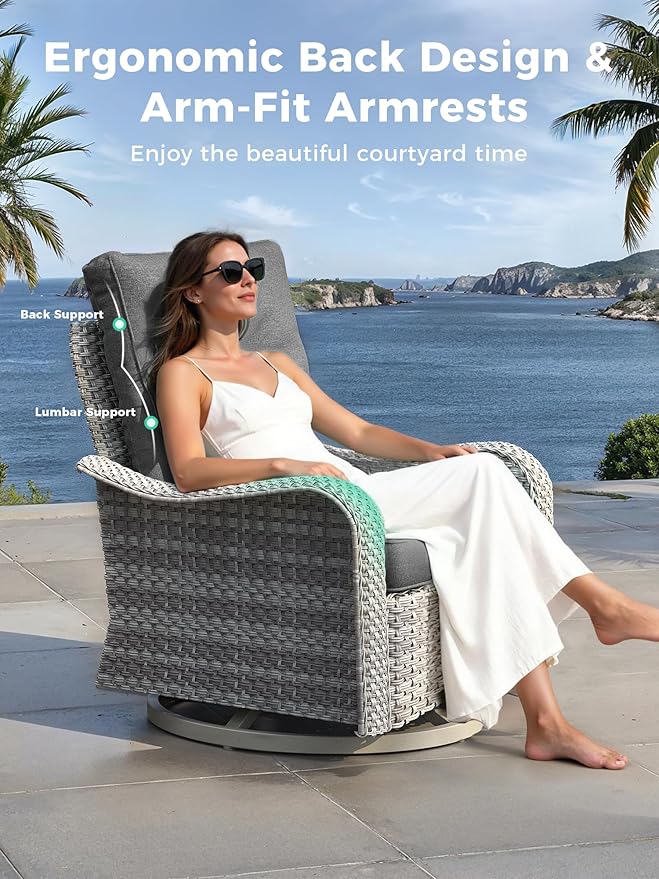 13 Piece Outdoor Wicker Sectional Sofa Set with Swivel Chairs & Fire Pit Table, 9-Seats with 4" Thickened Cushions & Coffee Table, All-Weather PE Rattan for Garden, Backyard, Charcoal Gray