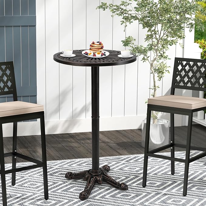 COSTWAY 24" Patio Round Bar Table, 41.5" Pub Height Cast Aluminum High Top Table with Carved Texture for Outdoor, Bistro, Garden, Backyard, Balcony, Poolside, Bronze