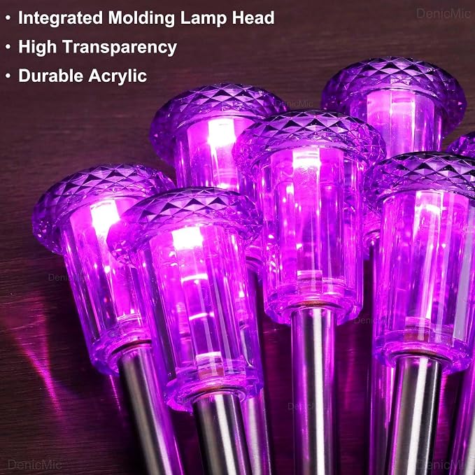 DenicMic Solar Halloween Lights Outdoor 15 Pack Purple LED Halloween Decor | Yard Garden Pathway Walkway Driveway Landscape Spike Style Starburst Light Pattern, IP65 Waterproof, Acrylic/Stainless Steel
