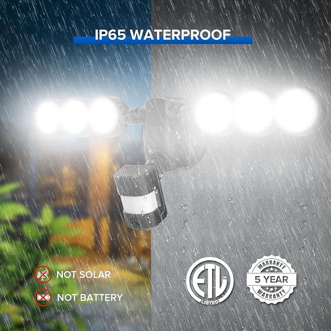SANSI 55W 7000LM Motion Sensor Outdoor Security Lights | Super Bright 5000K Dusk to Dawn Flood Lights Outdoor, 320° Beam Angle, Yard, 4 Modes, IP65 Waterproof, ETL Listed, Black