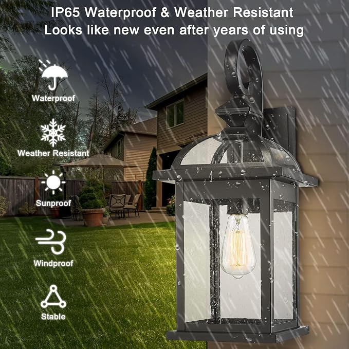 Darkaway 2pcs Outdoor Lights Fixtures Wall Mount, Large 22inch Outdoor Wall Sconce Lights with Seeded Glass Waterproof Outside Exterior Lights Fixture for House Front Porch Patio
