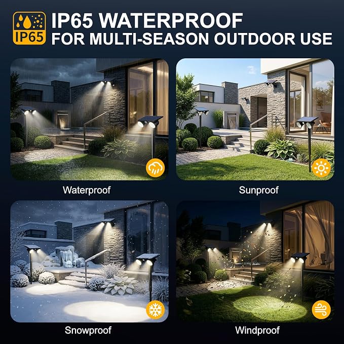 Solar Lights Outdoor Waterproof, Dual Heads Adjustable Solar Spot Lights Outdoor, 2-in-1 Motion Sensor Solar Powered Spotlight Landscape Lighting for Garden, Yard, Pathway- 2 Pack (Cool White)
