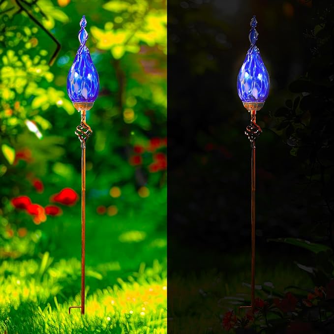 Garden Stakes Decorative, Solar Powered Outdoor Lights, Flame Solar Stake Lights, Waterproof Decorative Pathway Lawn Outdoor Ornament