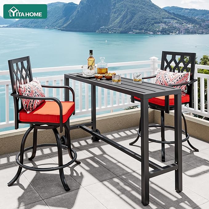 YITAHOME 55" Outdoor Bar Table, Rectangle Narrow Counter Height Table, Ideal Bar Height Table for Balcony, Patio, Garden, Yard, Poolside, Black