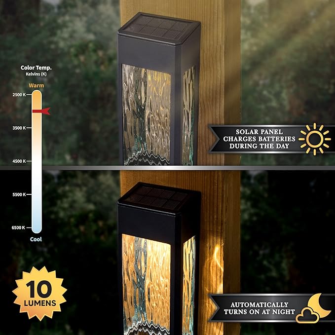 Classy Caps SWL888 - Black Aluminum Lancaster Deck & Wall Light (2 Pack) – Outdoor Solar LED Lighting, Durable Black Aluminum, Real Glass Construction, Perfect for Outdoor Decks, Patios, and Walls.