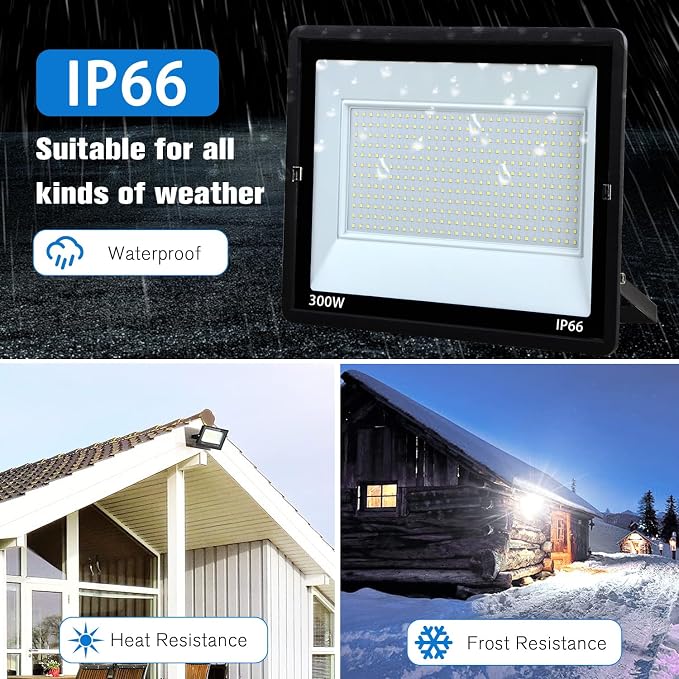 300W LED Flood Light Outdoor, LED Work Light,Floodlight Fixture with Plug in IP66 Waterproof, 6500K 2Pack Security Light for Yard Garden Stadium Garage Playground