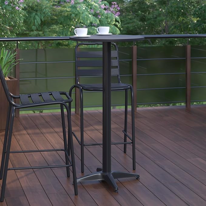 Flash Furniture Metal Bar Table - Aluminum Patio Table - Mellie 23.5"H Round Bar Height Table - Indoor/Outdoor - Black