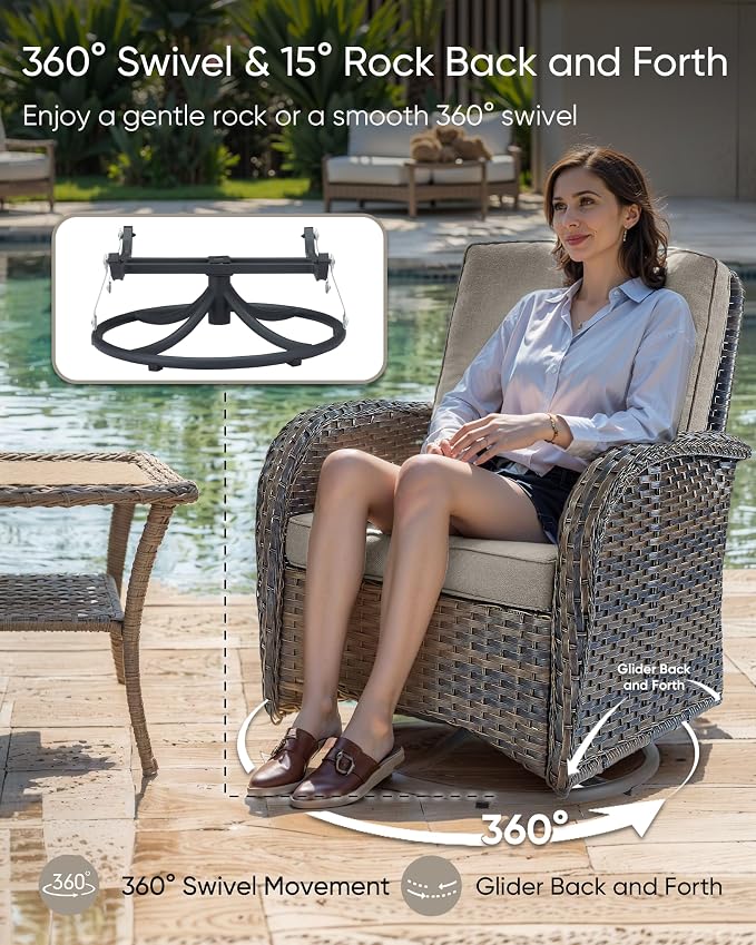 HUMMUH Patio Furniture Set -10 Piece Outdoor Furniture Set with Fire Pit Swivel Rocker Chairs for Porch,Backyard,Poolside