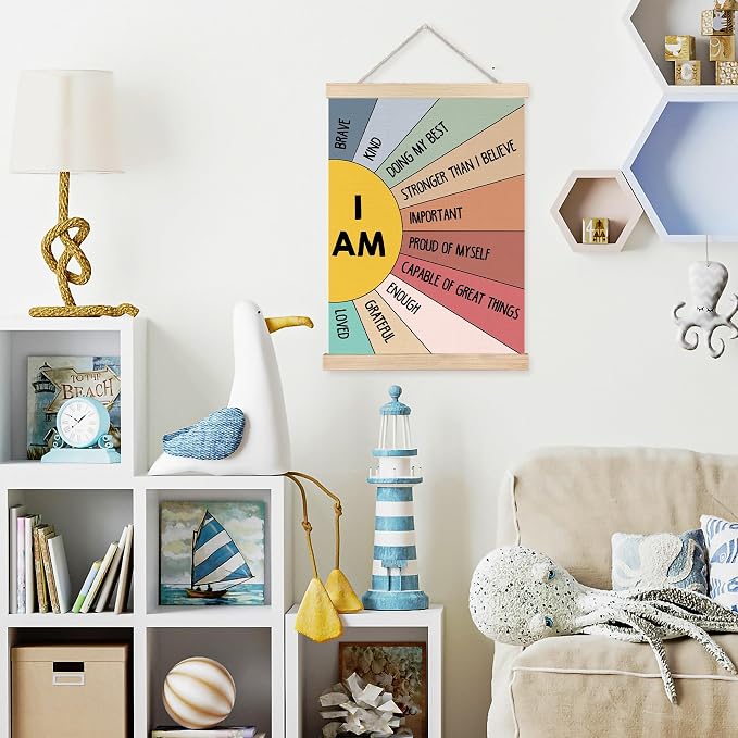 FDHSPAAM Mental Health Positive Affirmations Wall Art Decor, Therapy Office Decor, I Am Brave Motivational Wall Art Posters for Counselor Therapist Office Classroom Homeschool, 12x16 Inch