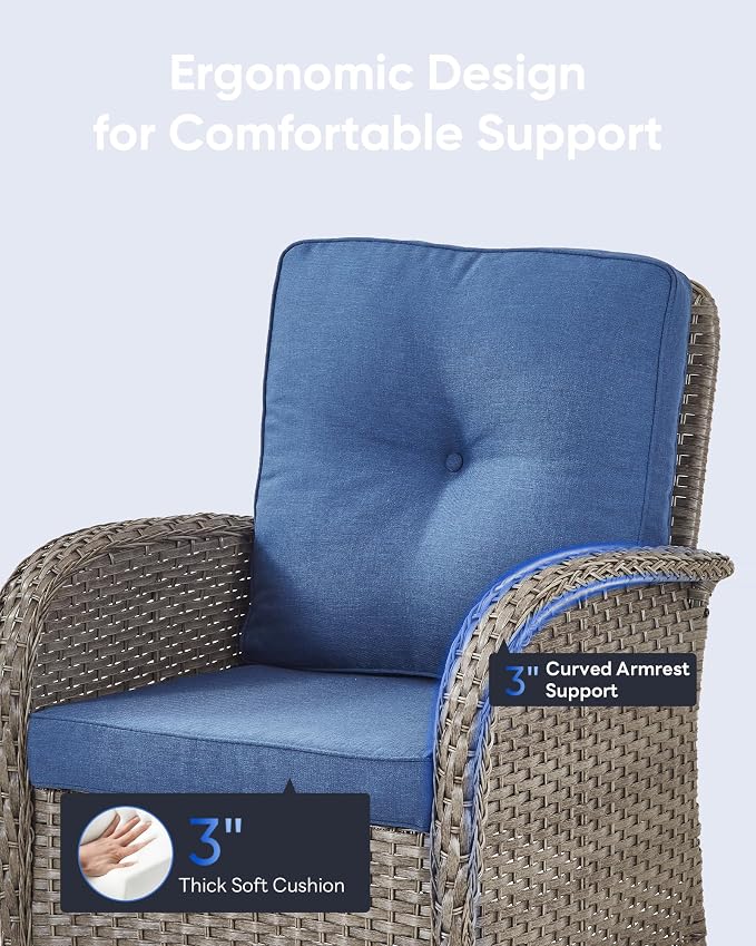 Outdoor Rocking Chairs Set of 2-Patio Table and Chairs Set Outdoor Conversation Furniture Sets for Deck Porch Garden Balcony Poolside-Grey/Blue