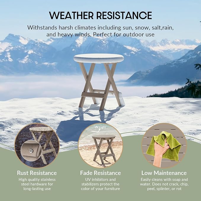 WestinTrends Malibu HDPE Outdoor 24.5 Inch Round Portable Folding Patio Dining Table, Weathered Wood
