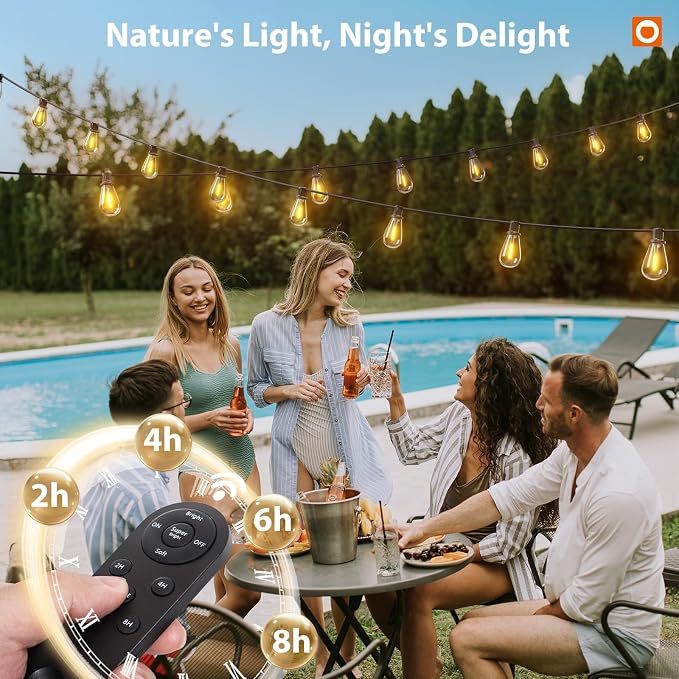 addlon 198FT(192FT+6) Solar String Lights Outdoor, Waterproof, Last 20+ Hrs | 68 Shatterproof LED Bulbs, USB Charging, Dimmable, Timer Remote, Easy Install for Garden, Backyard, Pergola and Party