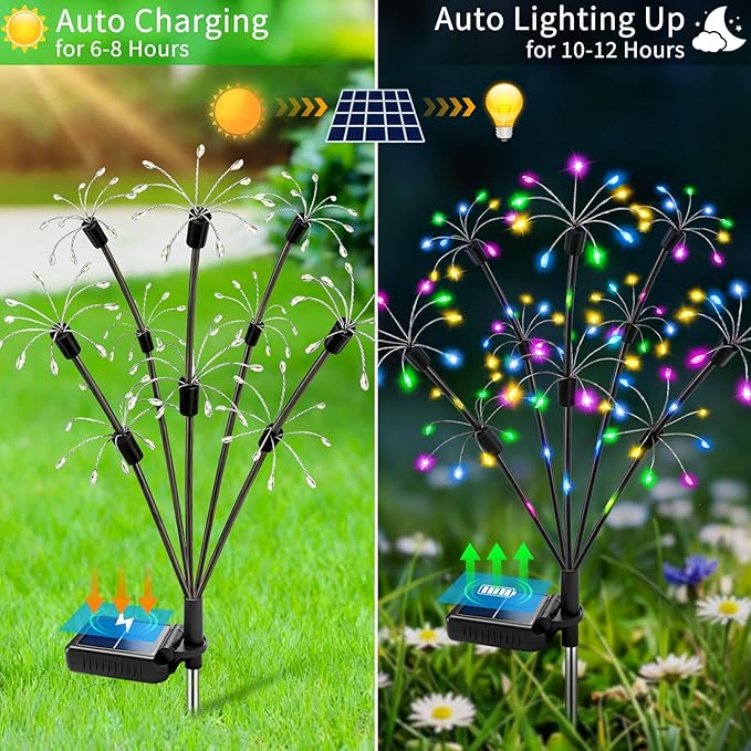 VOOKRY Solar Garden Lights Outdoor, 4 Pack Multicolor Fairy Firework Lights | Waterproof Starburst Fairy Light, Garden Decor for Yard Patio Pathway Lawn, Unique Gifts for Women Mom, Christmas Decorations