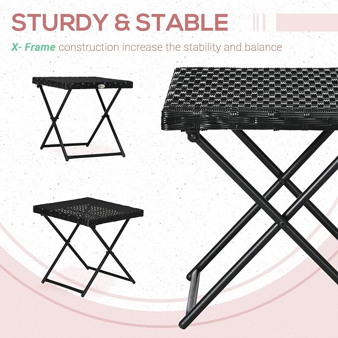 Outsunny Rattan Coffee Table Folding Patio Outdoor Side Table Wicker for Balcony, Porch, Poolside, 15.75"x15.75"x15.75", Black