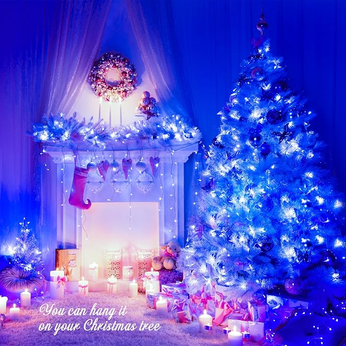 JMEXSUSS 8 Modes 163 FT 500 LED Blue Christmas Lights Outdoor Waterproof | Remote Control Blue String Light Plug in, Clear Wire Christmas String Lights for Tree Yard Patio House Party Decorations