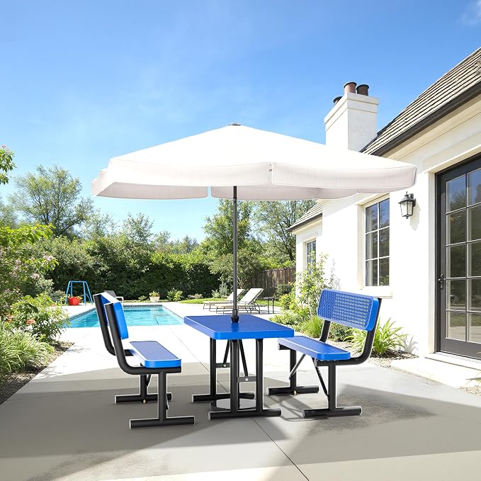 4FT Outdoor Metal Picnic Table with 2 Benches,Heavy Duty Rectangular Picnic Table Set for Outside, Waterproof Commercial Restaurant Table Furniture for Park, Campfield, Patio, Garden, Yard