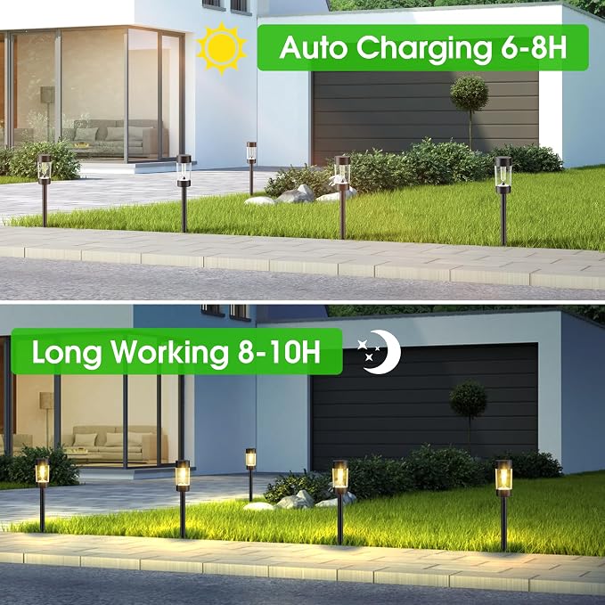 Eyrosa Solar Pathway Lights Outdoor Waterproof, 8 Pack, Warm White | Solar Landscape Lighting for Pathway Garden Yard Path Walkway Driveway Lawn Outside Décor