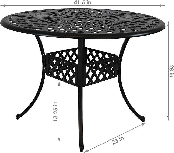 Sunnydaze Decorative Crossweave Cast Aluminum Patio Dining Table with Umbrella Hole - 41-Inch Diameter