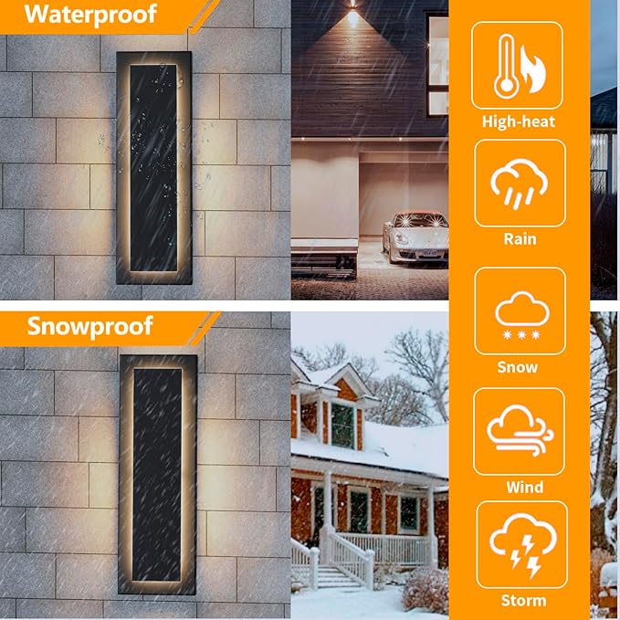 Modern Exterior Lighting Fixtures Outdoor Porch Wall Light 16 in | Black Outside Lights For House, Front Door, Patio, Foyer,Waterproof Outdoor Sconce Lights,LED 3000K Warm White 12W, 4 Packs