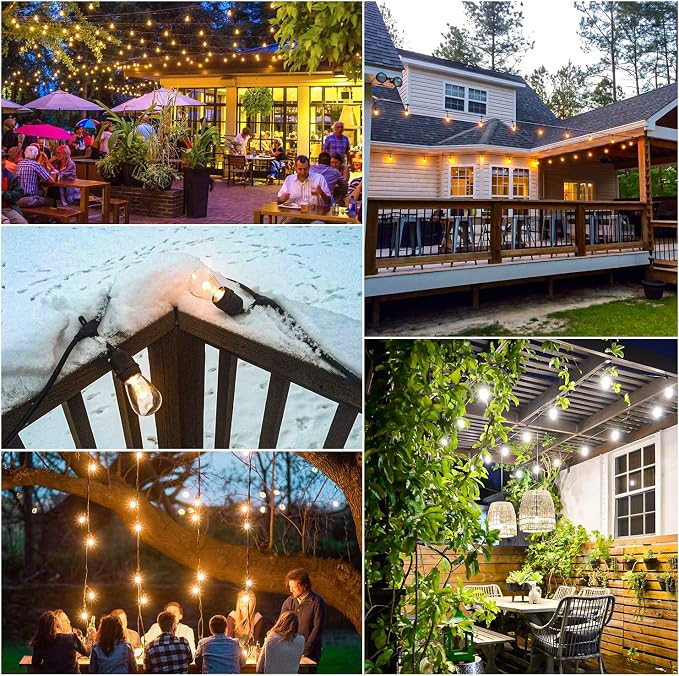3 Color Outdoor LED Dimmable String Lights with Remote 48FT, Black | Plug in, Jump/Fade/Static Modes, 2700K/4000K/5000K, 15 S14 Bulbs, Shatterproof, Waterproof, Linkable, Backyard Patio Decor