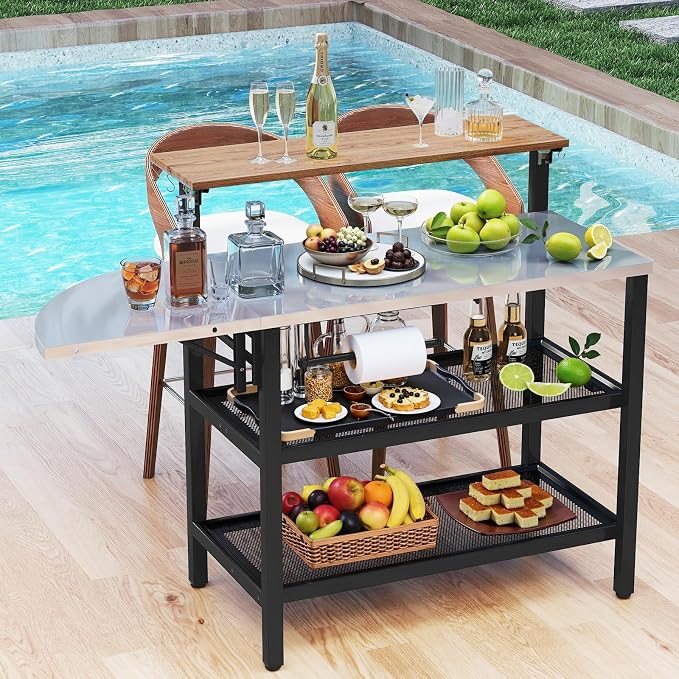 Giantex 2-Piece Outdoor Kitchen Grill Cart Set, Stationary Prep Table & Mobile Grill Cart with Wheels, Connectable L-Shaped Configuration, Flip-Up Bar Top, Foldable Side Table, BBQ Cooking Station