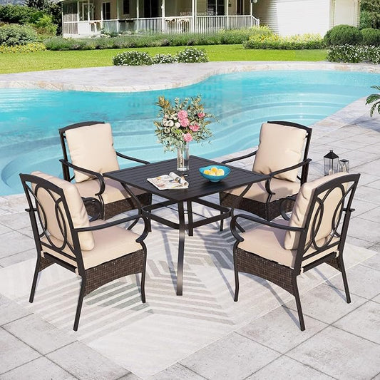Sophia & Willliam Oversized Outdoor Dining Set 5 Piece Metal Patio Table and Chairs Set with 4 Large Padded Patio Dining Chairs & 37" Square Dining Table, Deck,Lawn,Kitchen Furniture