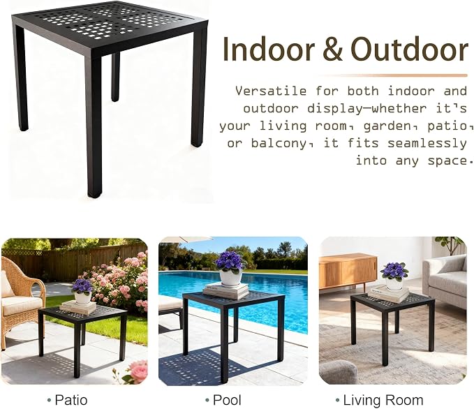 Aluminum Square Patio Side Table, Rustproof Outdoor Coffee Table | Powder-coated scratch-proof aluminum top, all-weather sturdy frame, easy assembly for garden deck pool