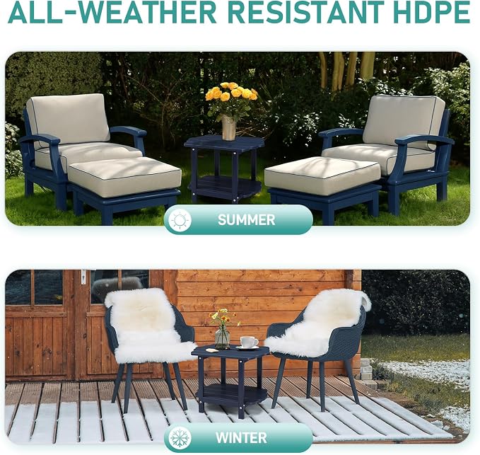 HDPE Adirondack Weather Resistant Square Side Table for Patio, Backyard, Pool, Indoor, Beach Use, Easy Maintenance (Square, Blue)