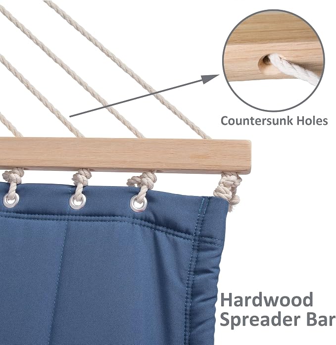 SUNCREAT Hammocks 2 Person Hammock with Stand, Hammock Cover, Portable Patio Hammock with 13.5 ft Wooden Stand, Navy