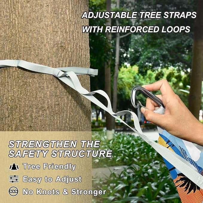 Camping Hammock Outdoor Hammocks for Outside Palm Tree Silhouette Beach Trees Portable Lightweight with Pockets Tree Straps Indoor